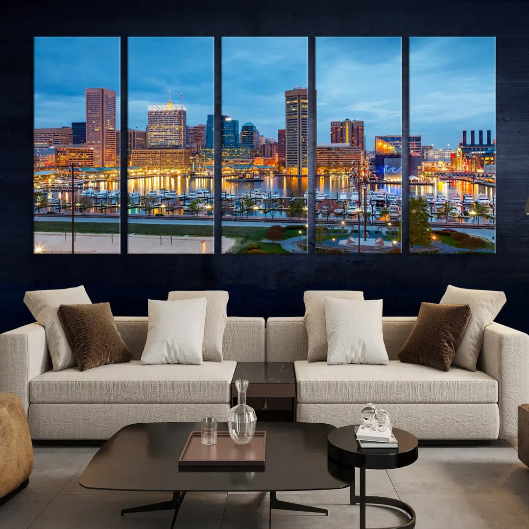 Baltimore Skyline Wall Art Inner Harbor Cityscape Canvas Print