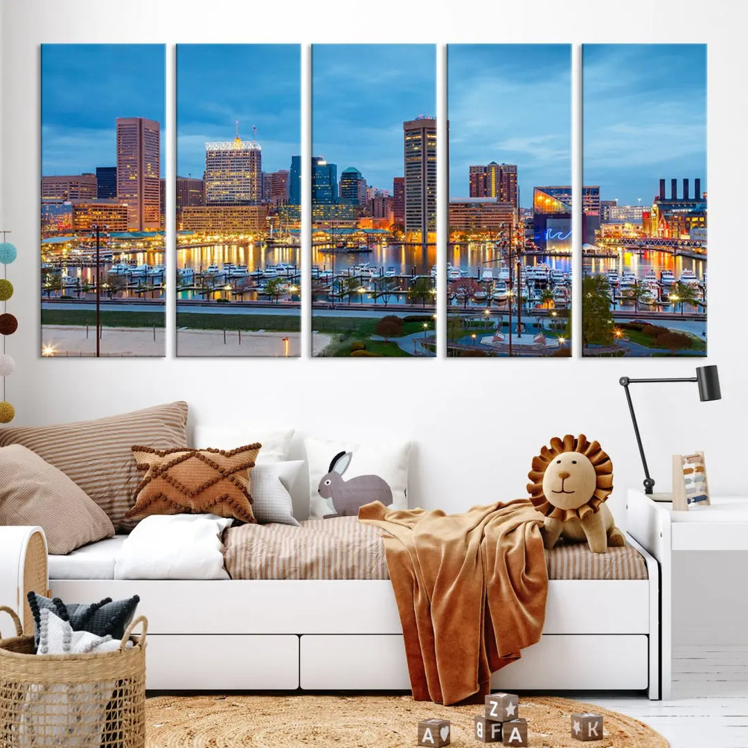 Baltimore Skyline Wall Art Inner Harbor Cityscape Canvas Print