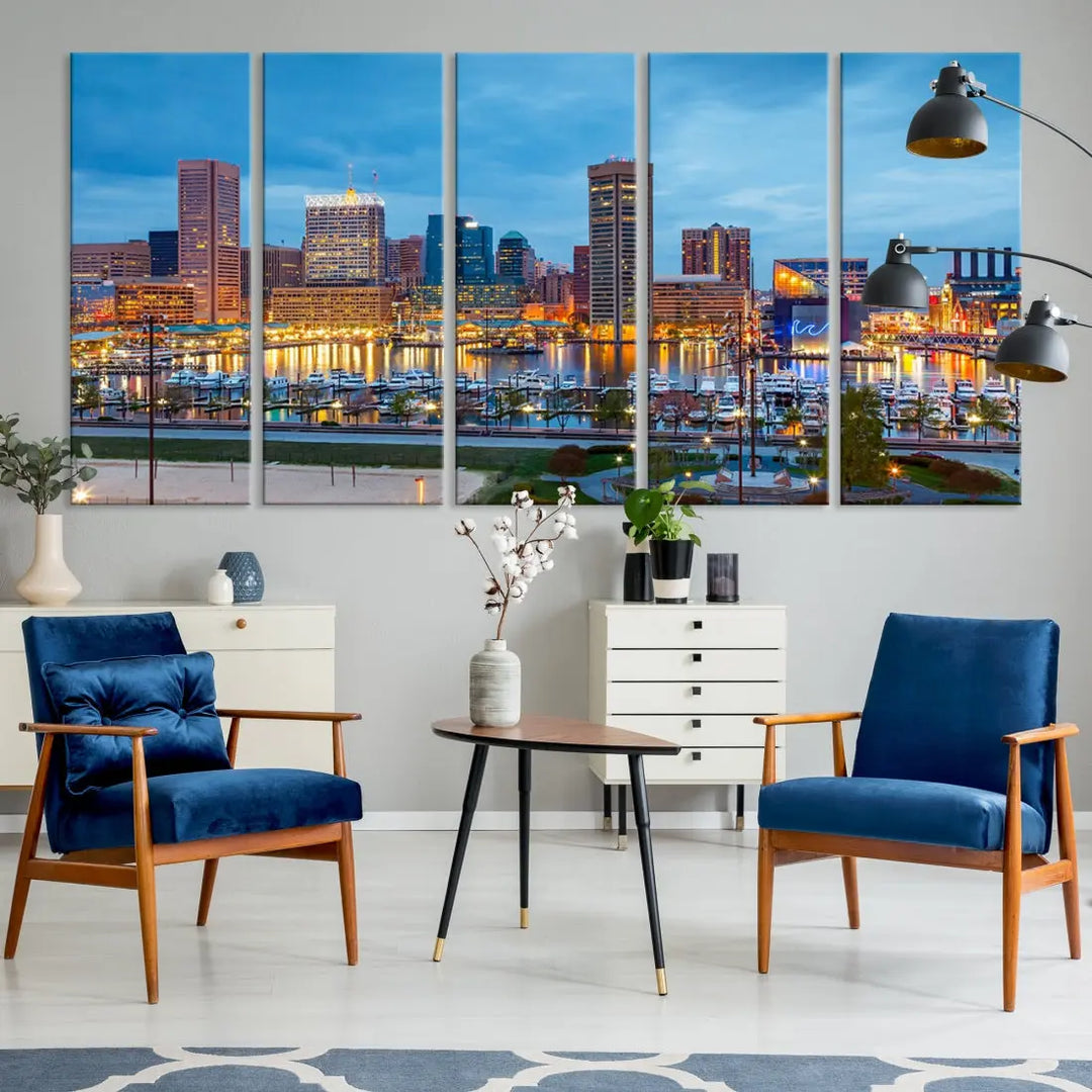 Baltimore Skyline Wall Art Inner Harbor Cityscape Canvas Print