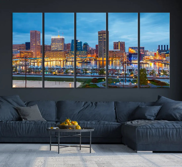 Baltimore Skyline Wall Art Inner Harbor Cityscape Canvas Print