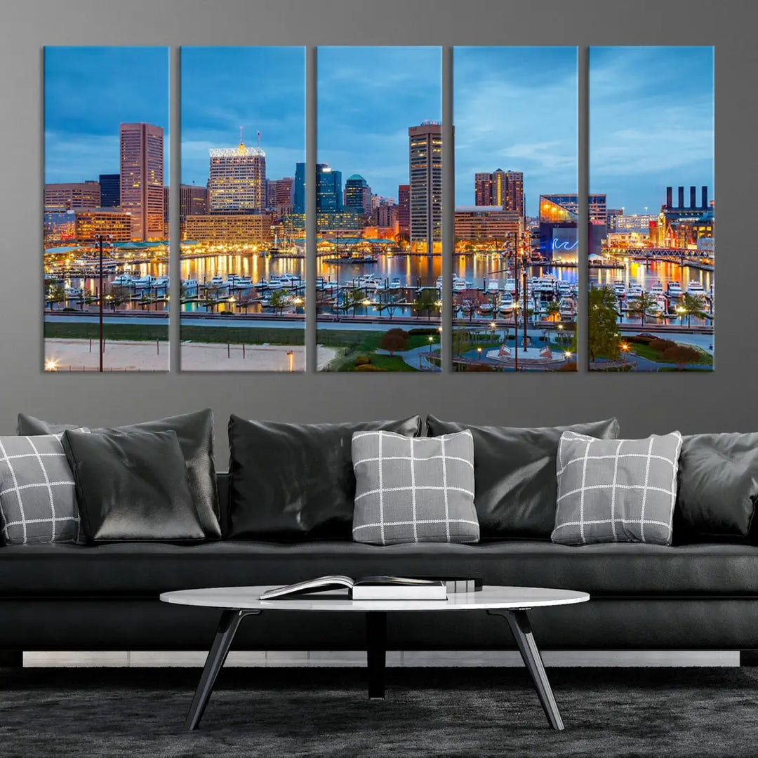 Baltimore Skyline Wall Art Inner Harbor Cityscape Canvas Print