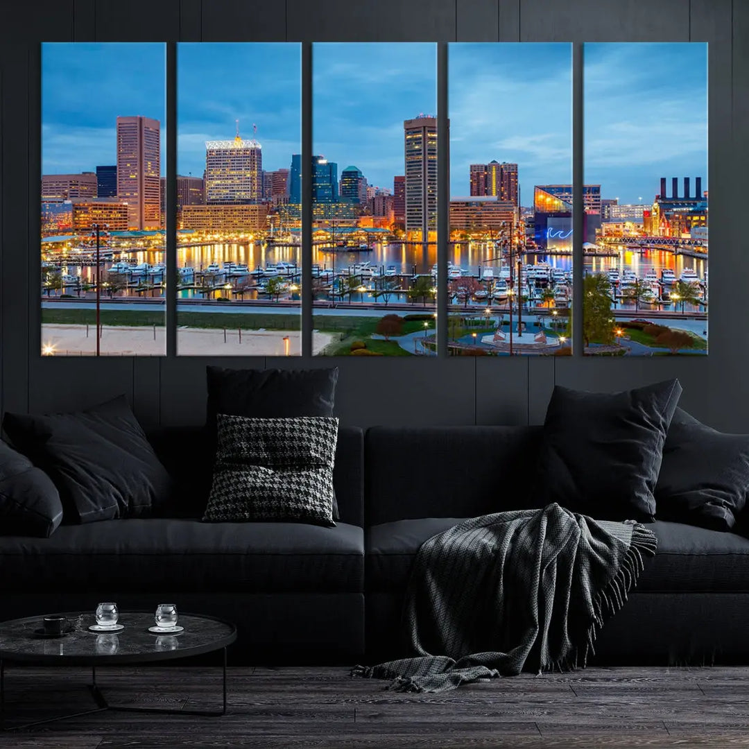 Baltimore Skyline Wall Art Inner Harbor Cityscape Canvas Print