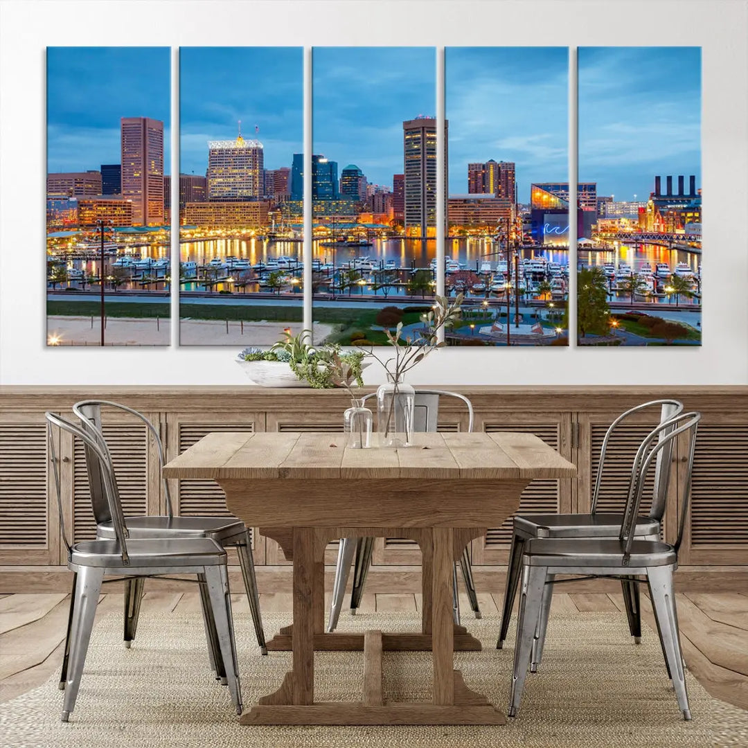 Baltimore Skyline Wall Art Inner Harbor Cityscape Canvas Print