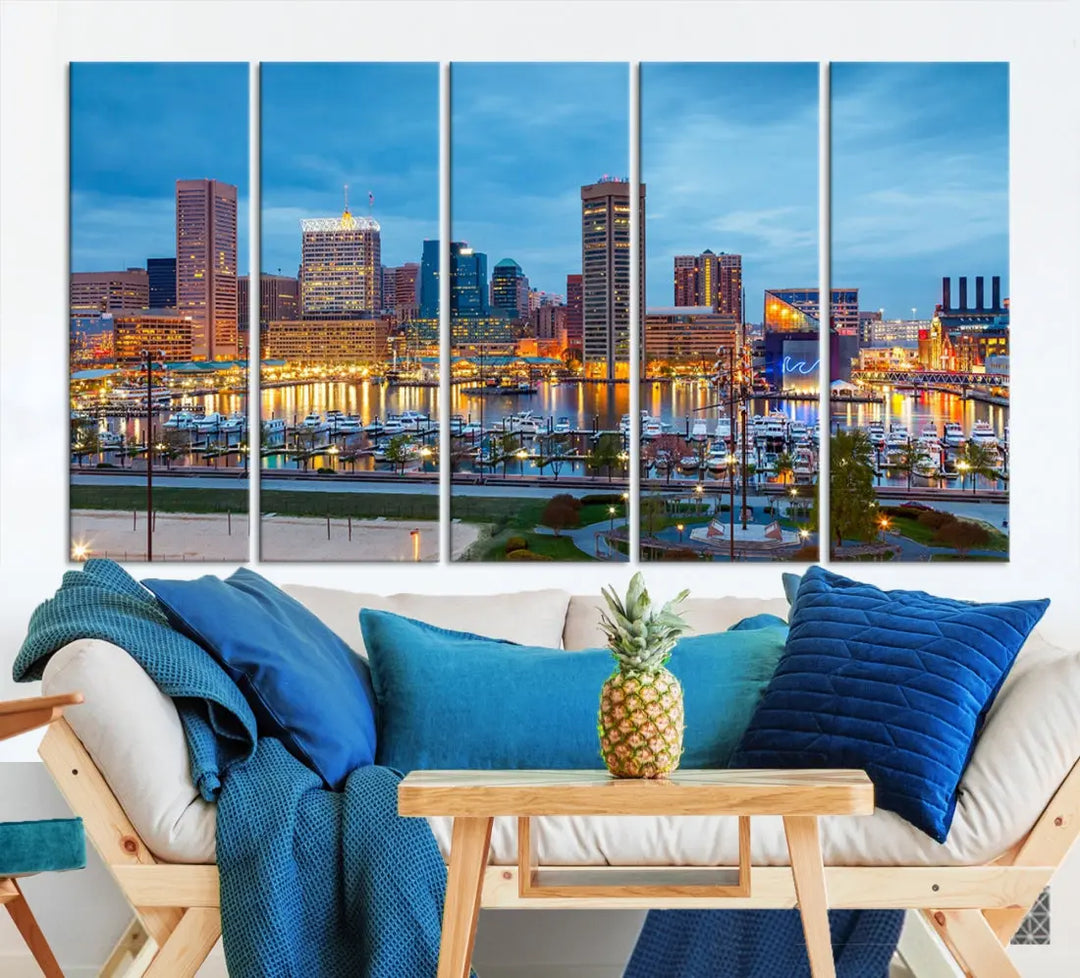 Baltimore Skyline Wall Art Inner Harbor Cityscape Canvas Print