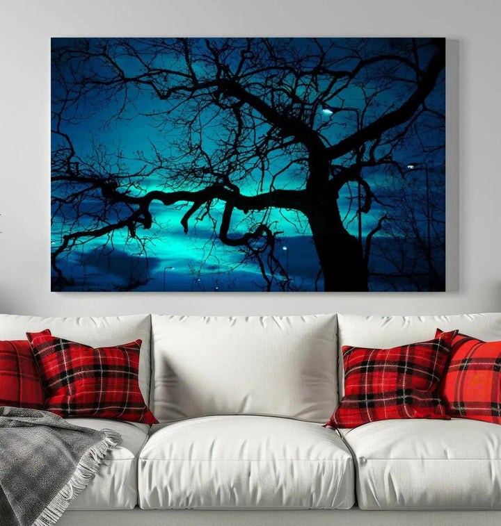 Bare Tree Moonlight Nature Wall Art Large Canvas Print Living Room Decor