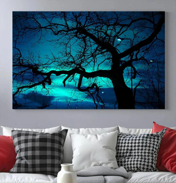 Bare Tree Moonlight Nature Wall Art Large Canvas Print Living Room Decor