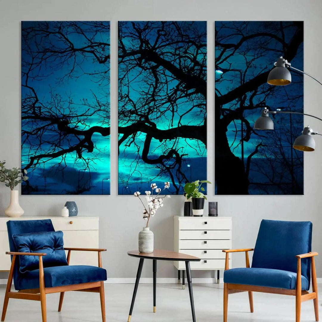 Bare Tree Moonlight Nature Wall Art Large Canvas Print Living Room Decor