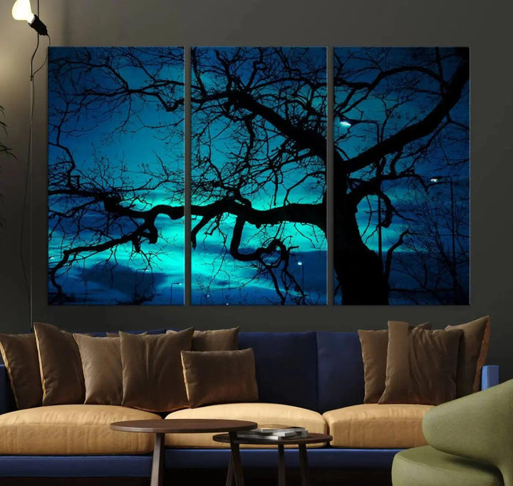 Bare Tree Moonlight Nature Wall Art Large Canvas Print Living Room Decor