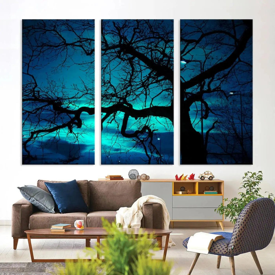 Bare Tree Moonlight Nature Wall Art Large Canvas Print Living Room Decor