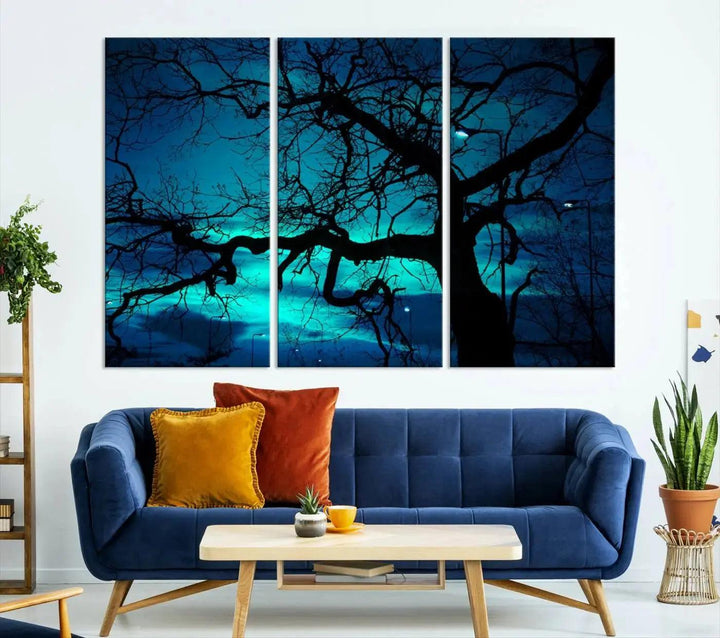 Bare Tree Moonlight Nature Wall Art Large Canvas Print Living Room Decor