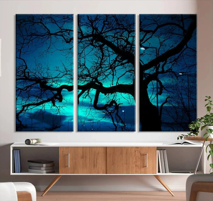 Bare Tree Moonlight Nature Wall Art Large Canvas Print Living Room Decor