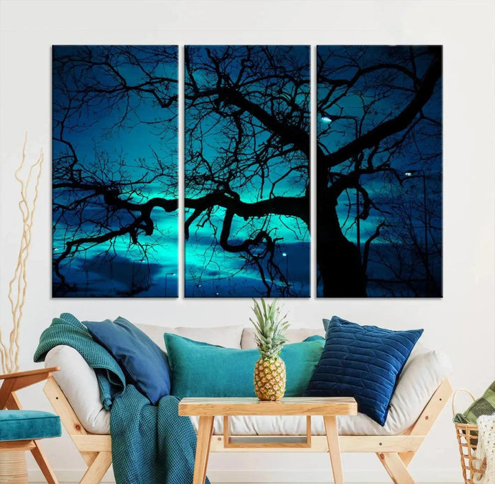 Bare Tree Moonlight Nature Wall Art Large Canvas Print Living Room Decor