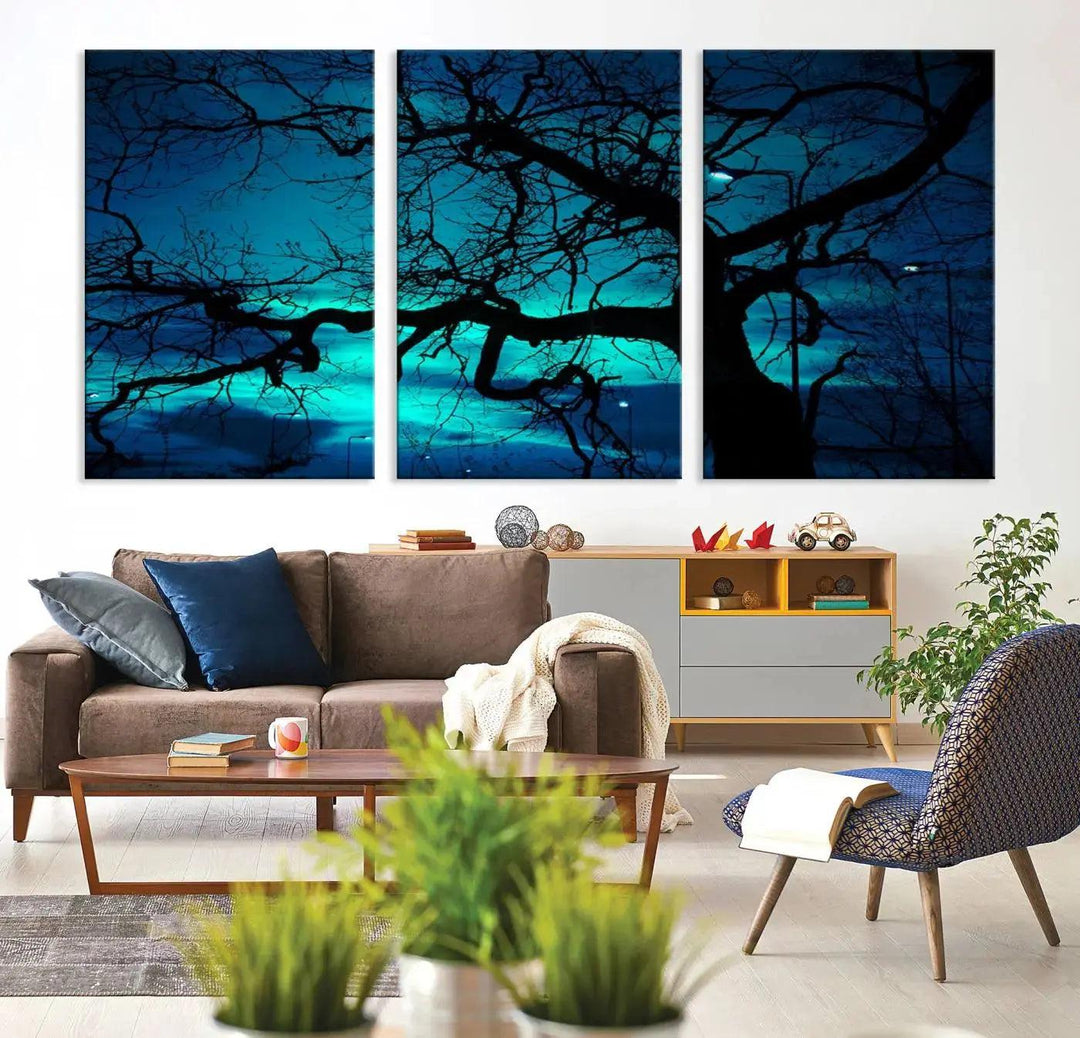 Bare Tree Moonlight Nature Wall Art Large Canvas Print Living Room Decor