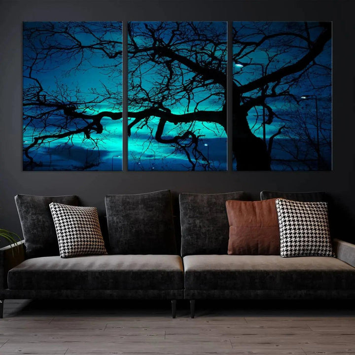 Bare Tree Moonlight Nature Wall Art Large Canvas Print Living Room Decor