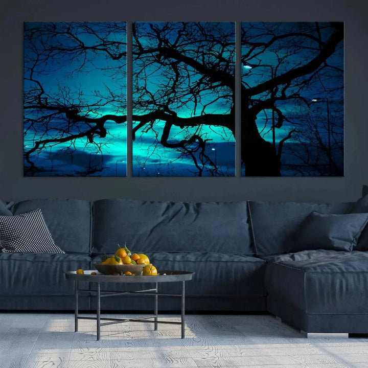 Bare Tree Moonlight Nature Wall Art Large Canvas Print Living Room Decor