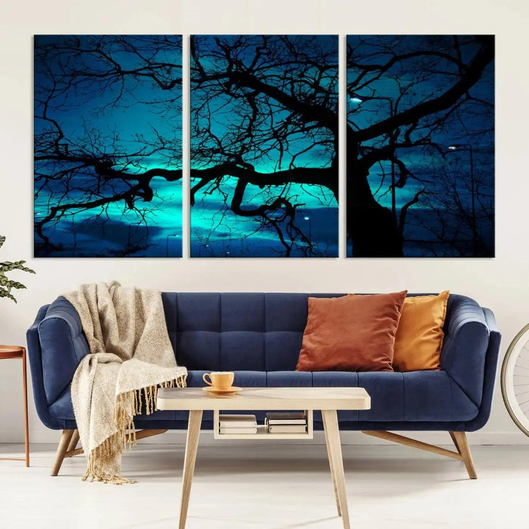 Bare Tree Moonlight Nature Wall Art Large Canvas Print Living Room Decor