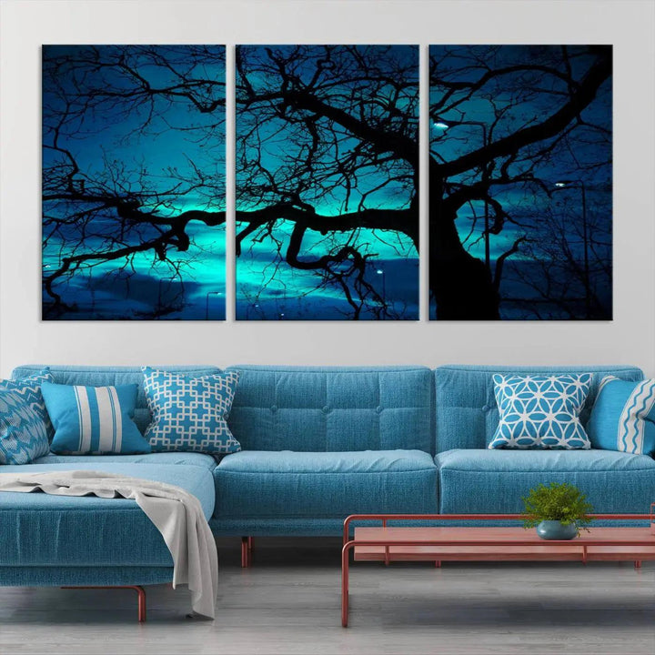 Bare Tree Moonlight Nature Wall Art Large Canvas Print Living Room Decor