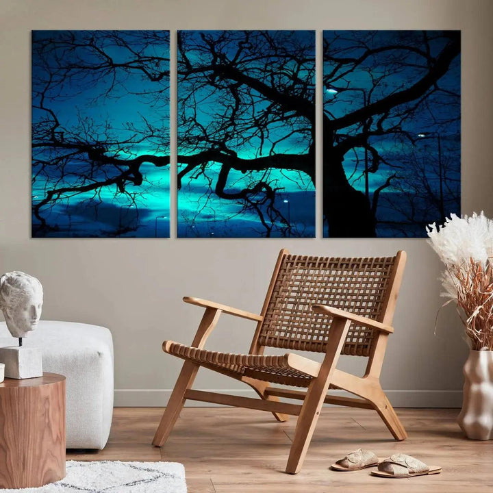 Bare Tree Moonlight Nature Wall Art Large Canvas Print Living Room Decor