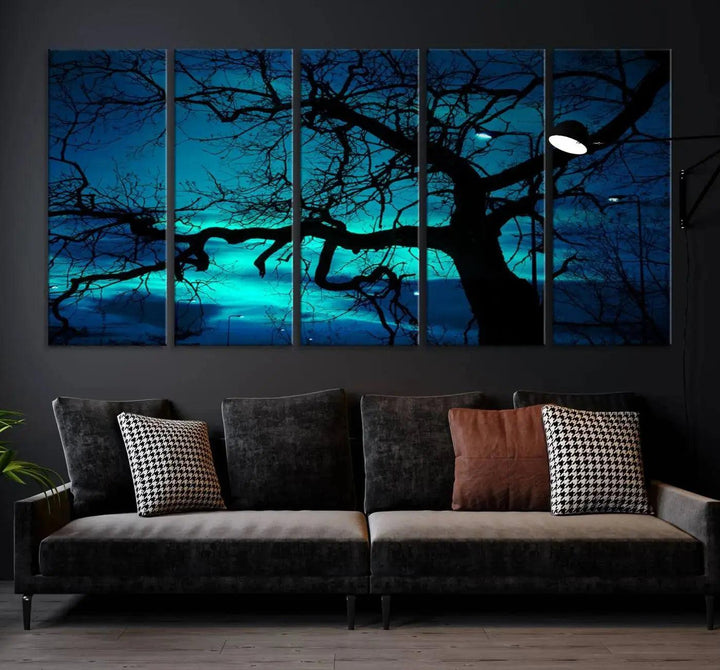 Bare Tree Moonlight Nature Wall Art Large Canvas Print Living Room Decor