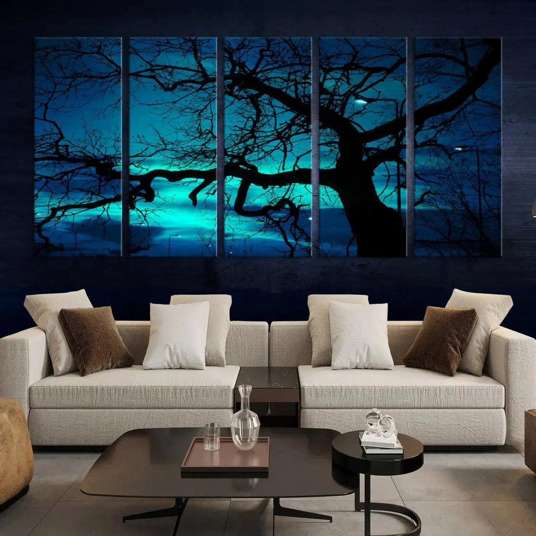 Bare Tree Moonlight Nature Wall Art Large Canvas Print Living Room Decor