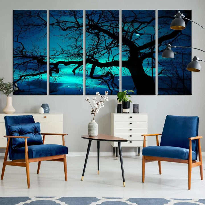 Bare Tree Moonlight Nature Wall Art Large Canvas Print Living Room Decor