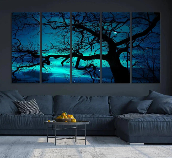 Bare Tree Moonlight Nature Wall Art Large Canvas Print Living Room Decor