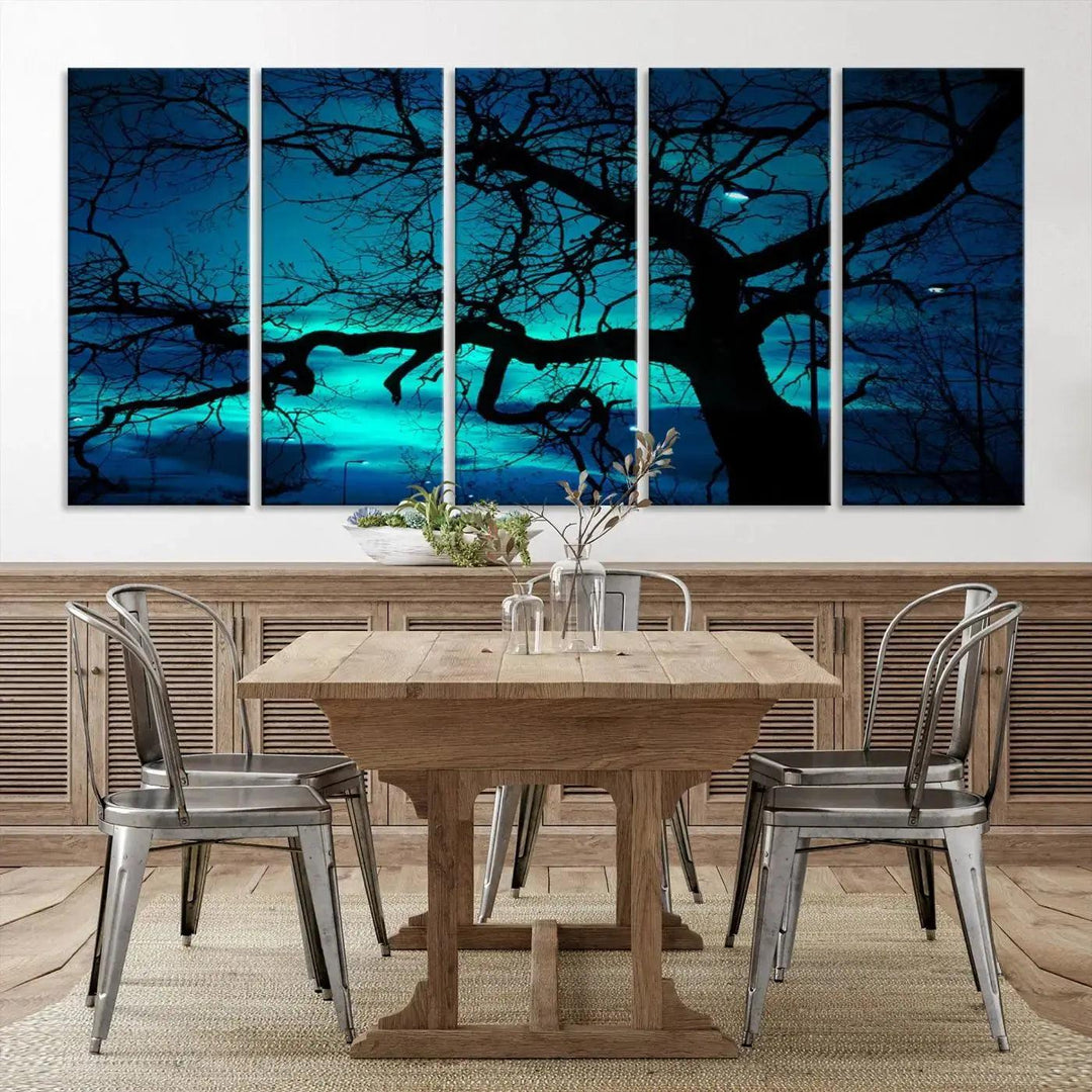 Bare Tree Moonlight Nature Wall Art Large Canvas Print Living Room Decor