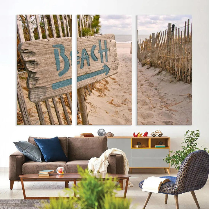 Beach Sign Canvas Wall Art Print Gift Ideas Wall Decor for Living Room or Office