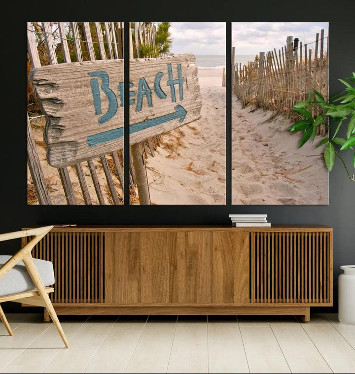 Beach Sign Canvas Wall Art Print Gift Ideas Wall Decor for Living Room or Office