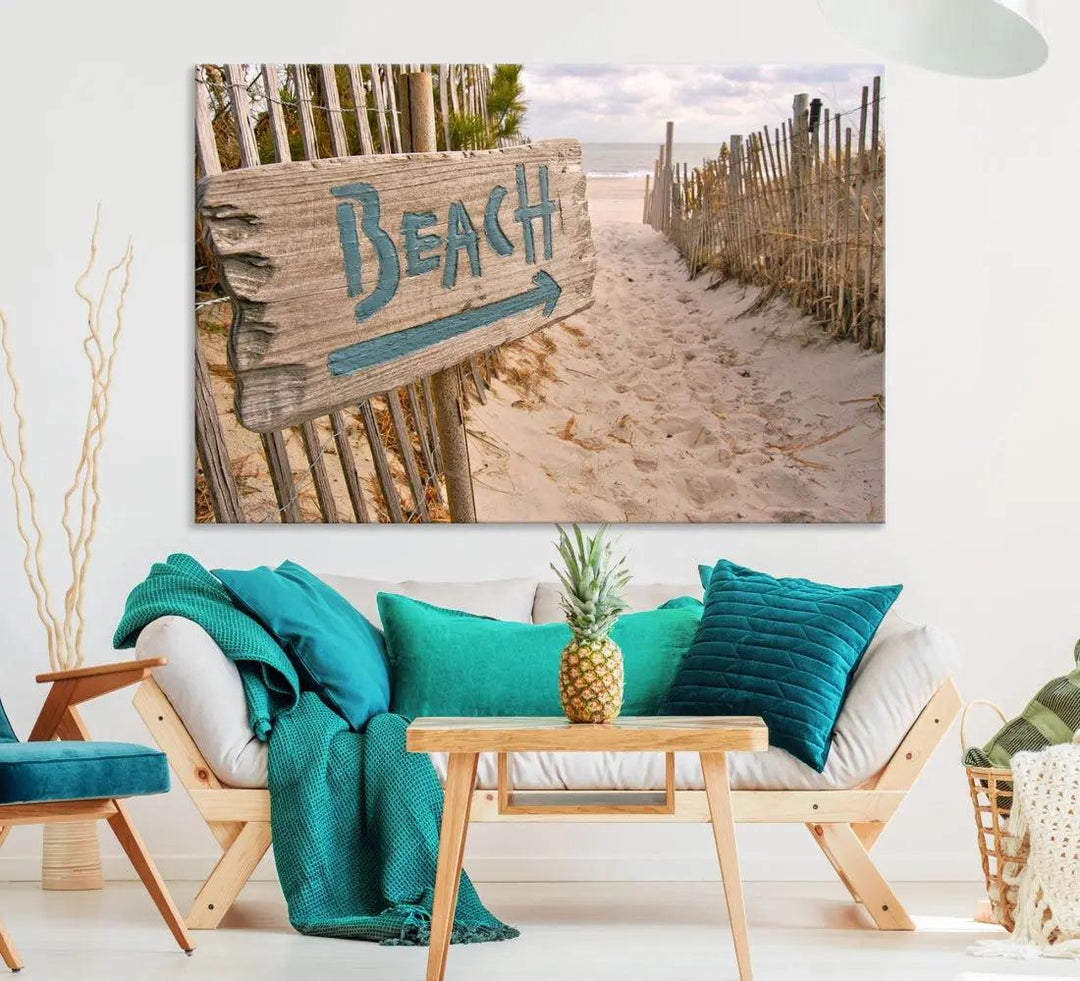 Beach Sign Canvas Wall Art Print Gift Ideas Wall Decor for Living Room or Office