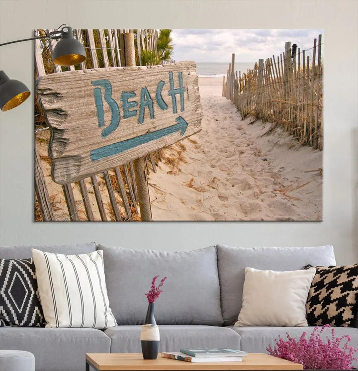 Beach Sign Canvas Wall Art Print Gift Ideas Wall Decor for Living Room or Office