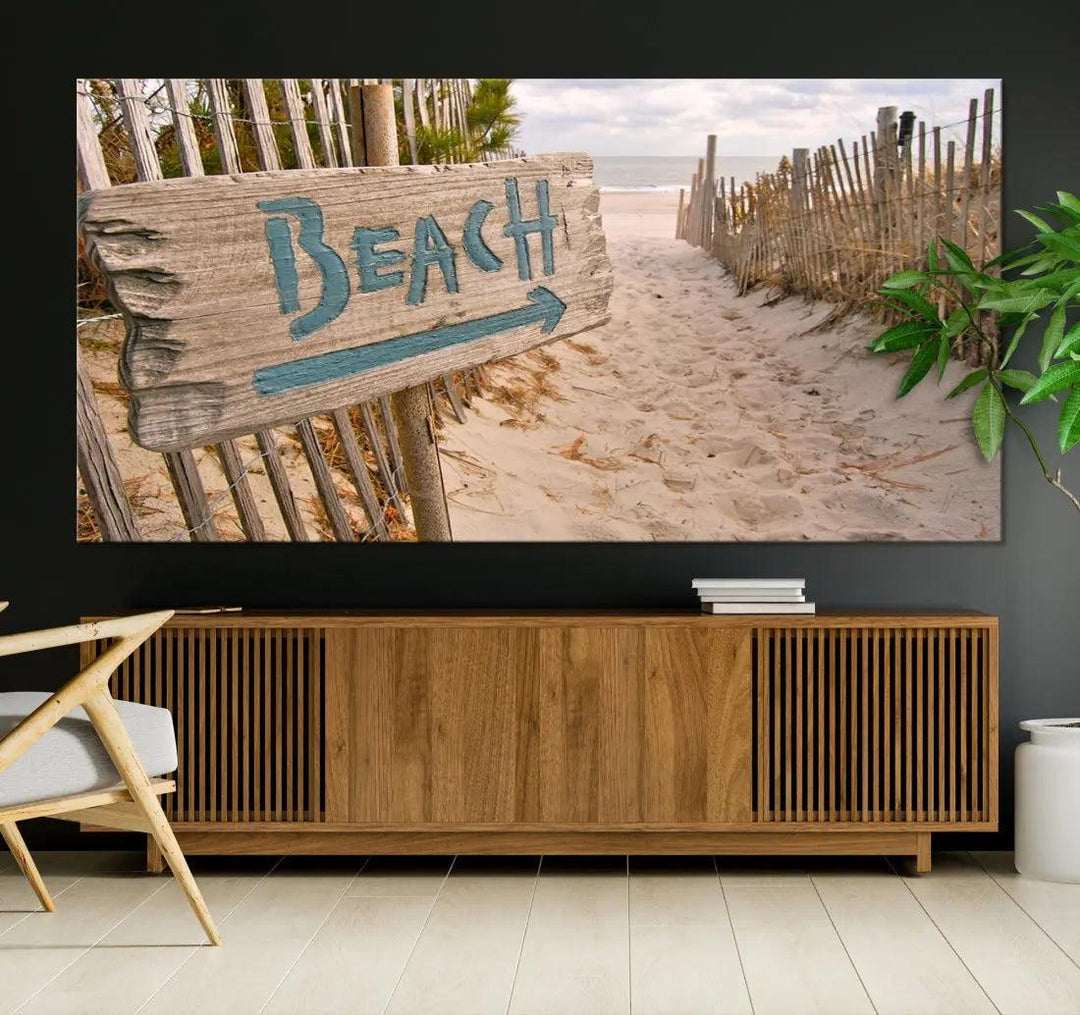 Beach Sign Canvas Wall Art Print Gift Ideas Wall Decor for Living Room or Office