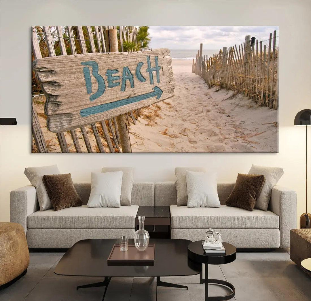 Beach Sign Canvas Wall Art Print Gift Ideas Wall Decor for Living Room or Office