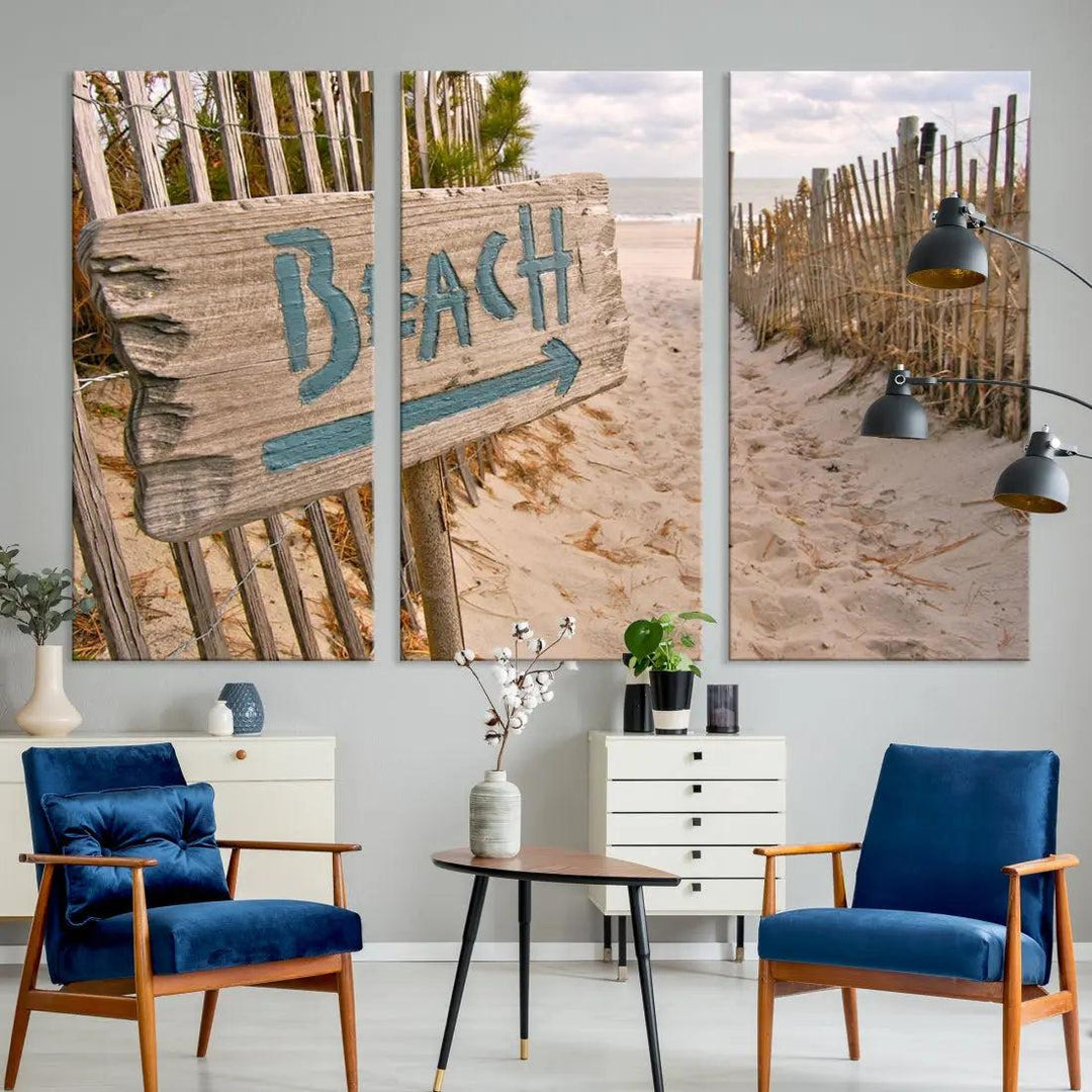 Beach Sign Canvas Wall Art Print Gift Ideas Wall Decor for Living Room or Office