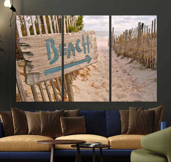 Beach Sign Canvas Wall Art Print Gift Ideas Wall Decor for Living Room or Office