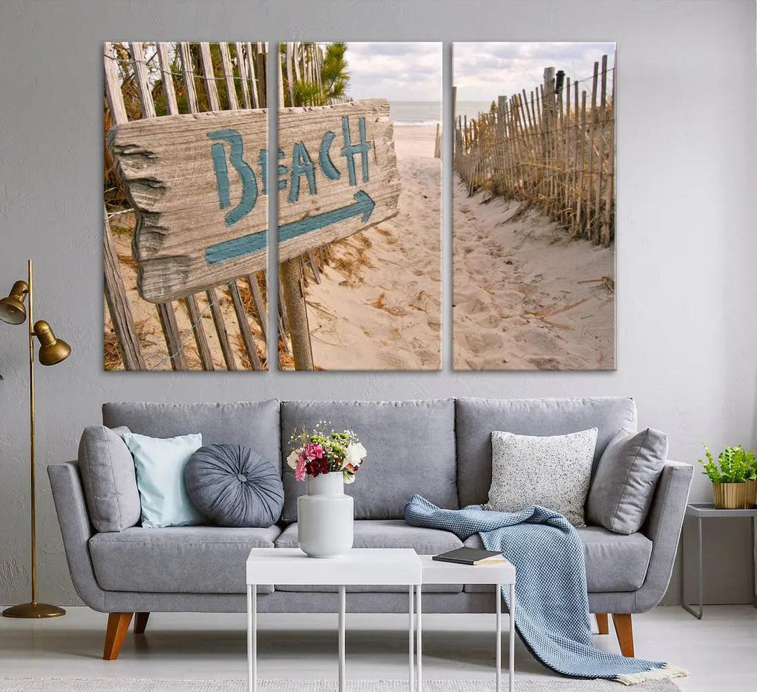 Beach Sign Canvas Wall Art Print Gift Ideas Wall Decor for Living Room or Office