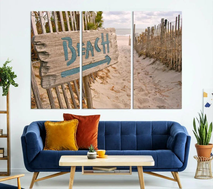 Beach Sign Canvas Wall Art Print Gift Ideas Wall Decor for Living Room or Office