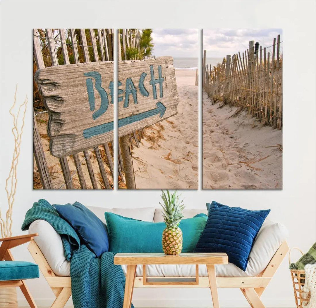 Beach Sign Canvas Wall Art Print Gift Ideas Wall Decor for Living Room or Office