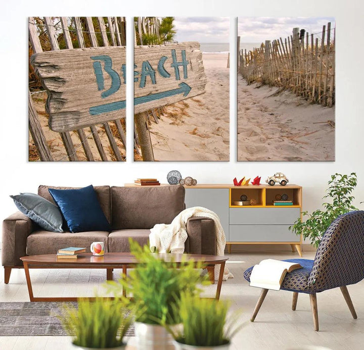 Beach Sign Canvas Wall Art Print Gift Ideas Wall Decor for Living Room or Office