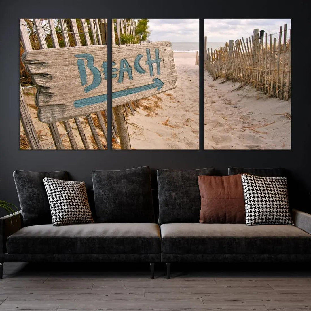 Beach Sign Canvas Wall Art Print Gift Ideas Wall Decor for Living Room or Office