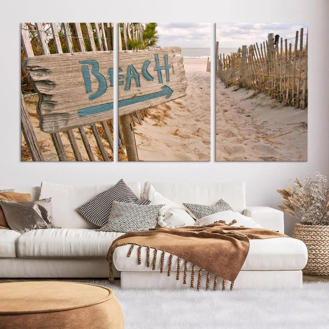 Beach Sign Canvas Wall Art Print Gift Ideas Wall Decor for Living Room or Office