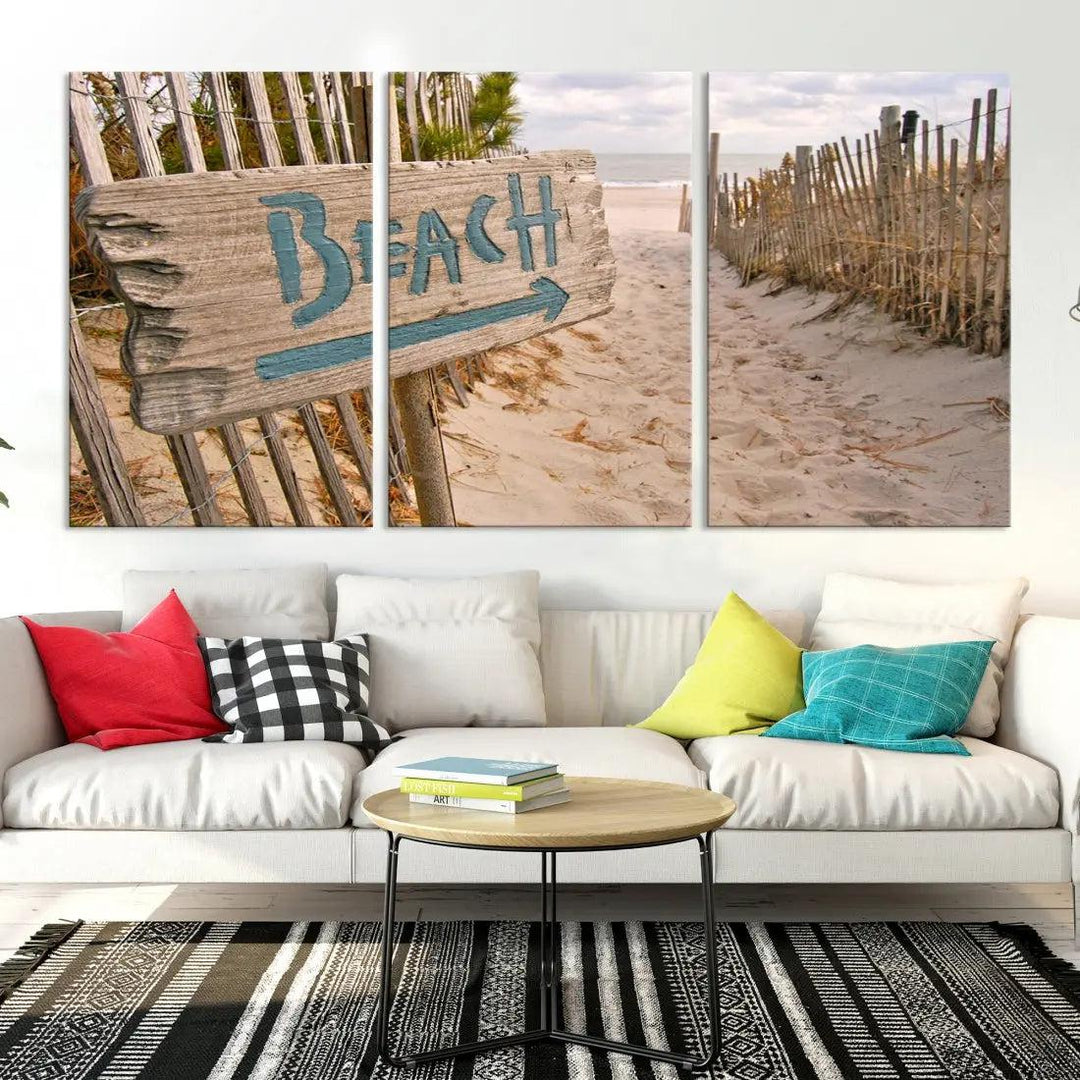 Beach Sign Canvas Wall Art Print Gift Ideas Wall Decor for Living Room or Office