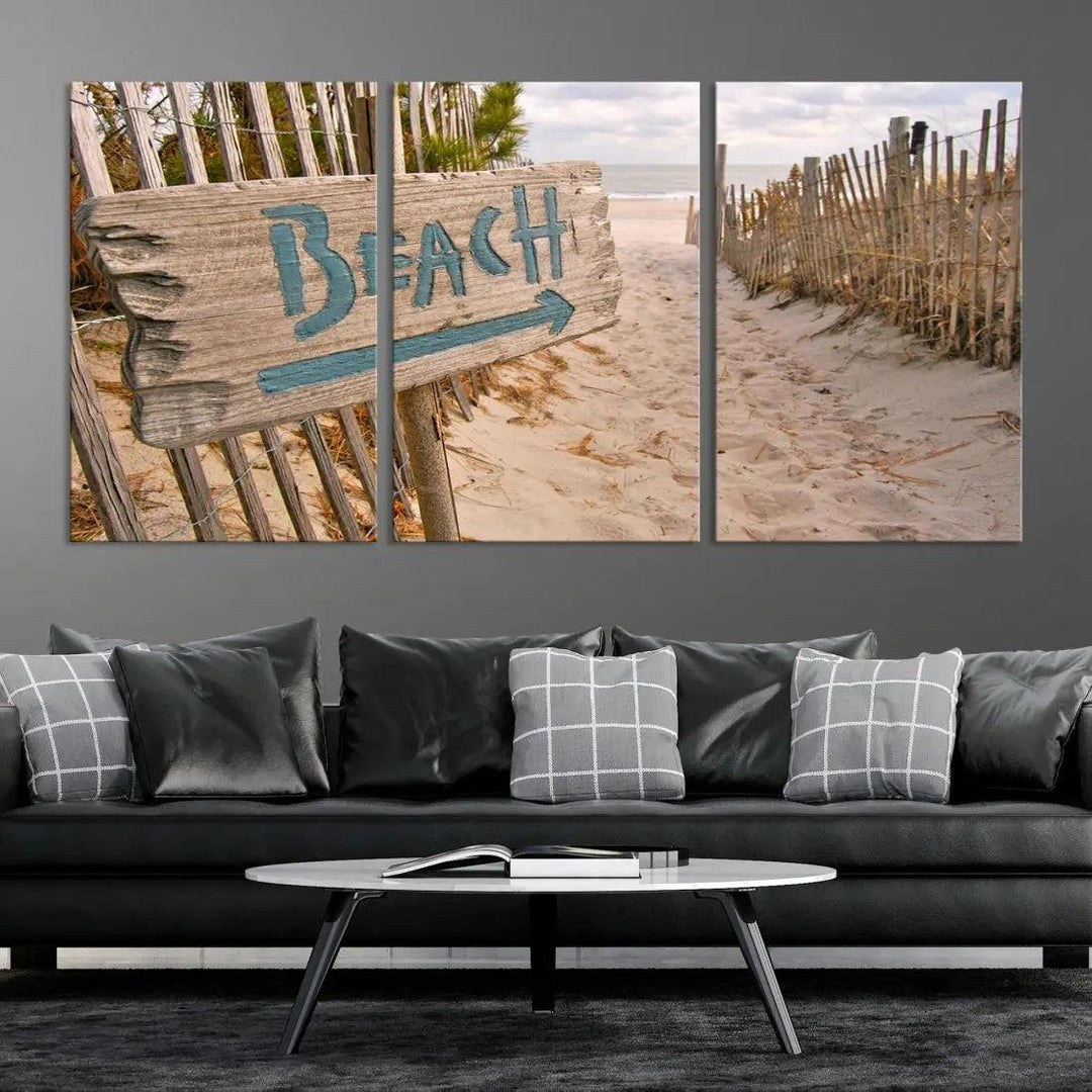 Beach Sign Canvas Wall Art Print Gift Ideas Wall Decor for Living Room or Office