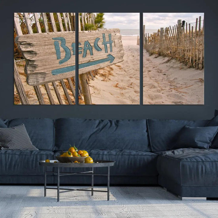 Beach Sign Canvas Wall Art Print Gift Ideas Wall Decor for Living Room or Office