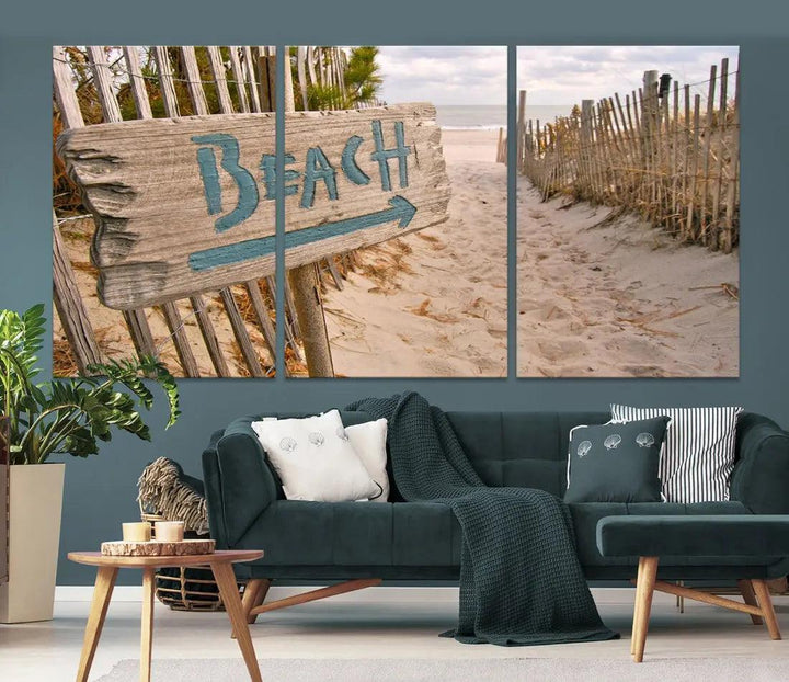 Beach Sign Canvas Wall Art Print Gift Ideas Wall Decor for Living Room or Office