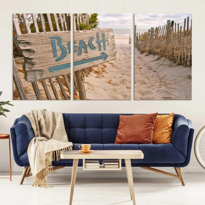 Beach Sign Canvas Wall Art Print Gift Ideas Wall Decor for Living Room or Office