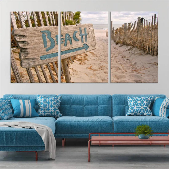 Beach Sign Canvas Wall Art Print Gift Ideas Wall Decor for Living Room or Office