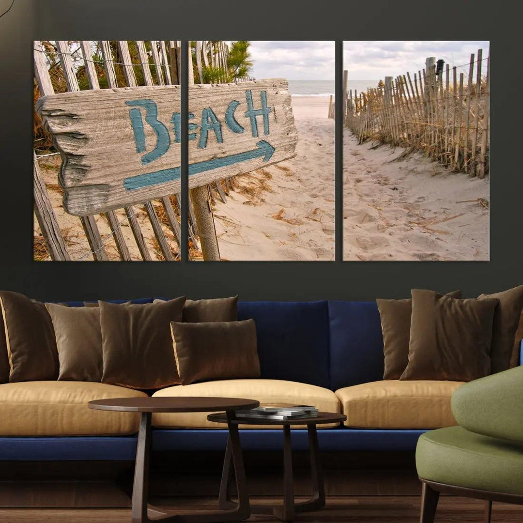 Beach Sign Canvas Wall Art Print Gift Ideas Wall Decor for Living Room or Office