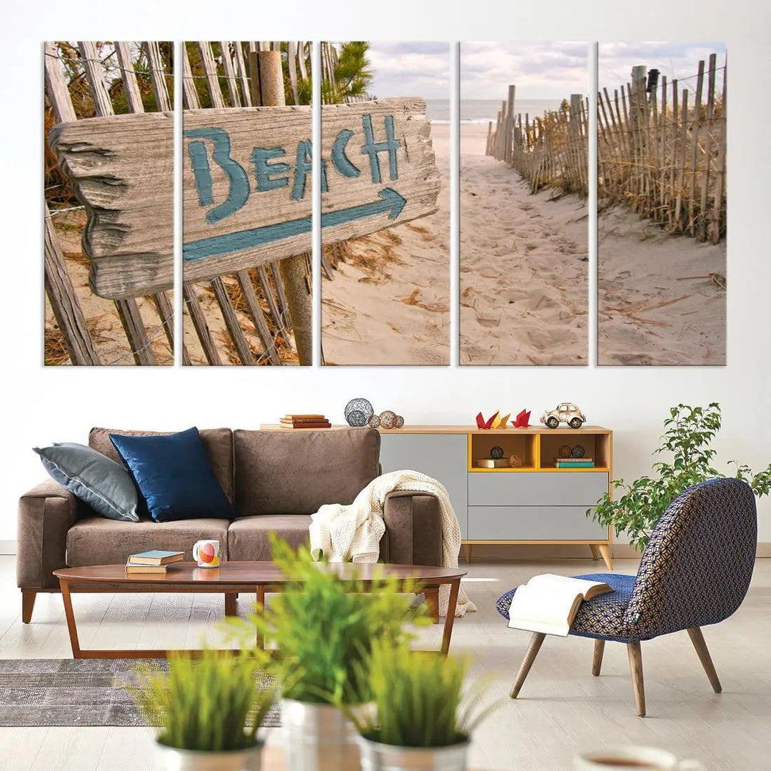 Beach Sign Canvas Wall Art Print Gift Ideas Wall Decor for Living Room or Office