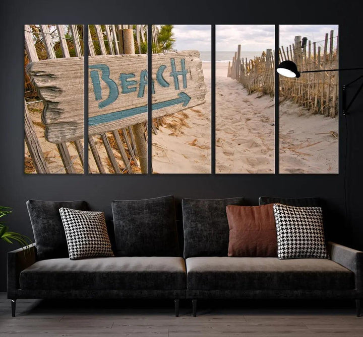 Beach Sign Canvas Wall Art Print Gift Ideas Wall Decor for Living Room or Office